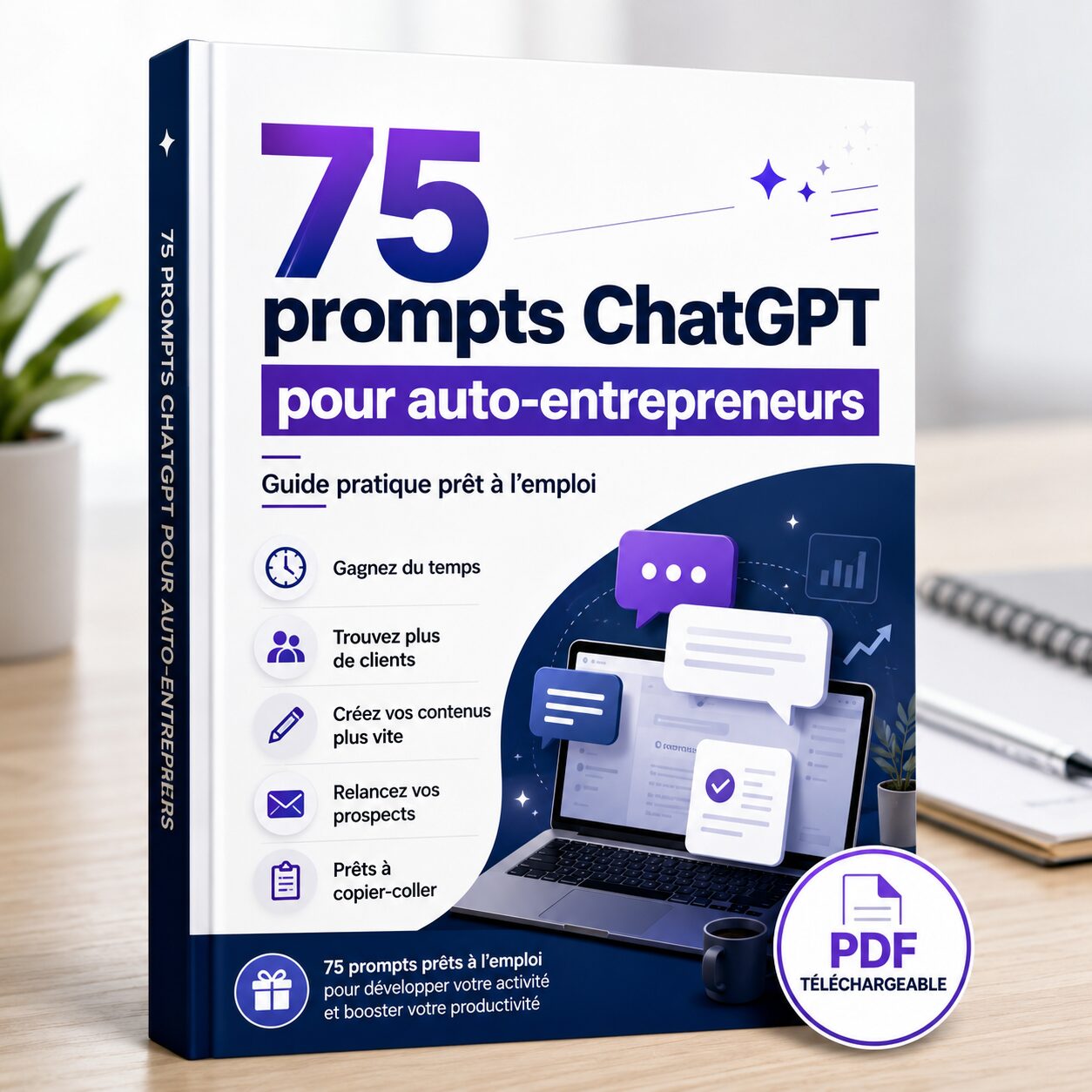 Couverture du guide 75 prompts ChatGPT pour auto-entrepreneurs