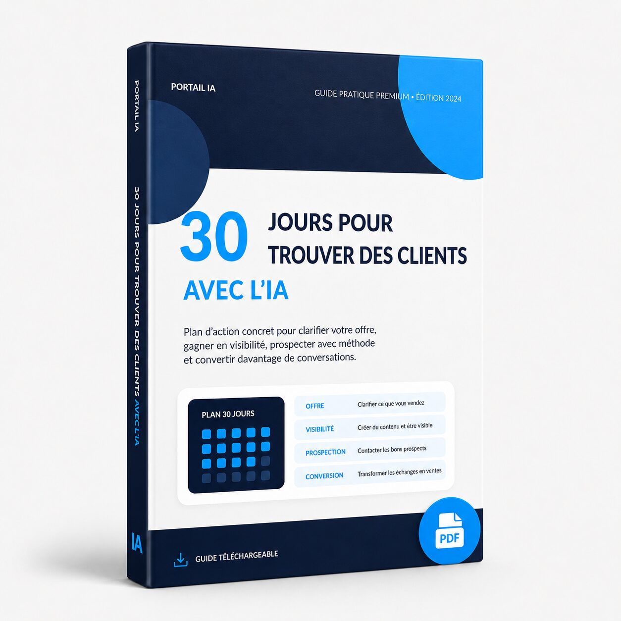 Guide PDF 30 jours pour trouver des clients avec l’IA – Portail IA