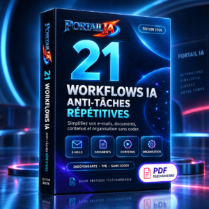 Couverture du guide 21 workflows IA anti-tâches répétitives pour automatiser sans coder