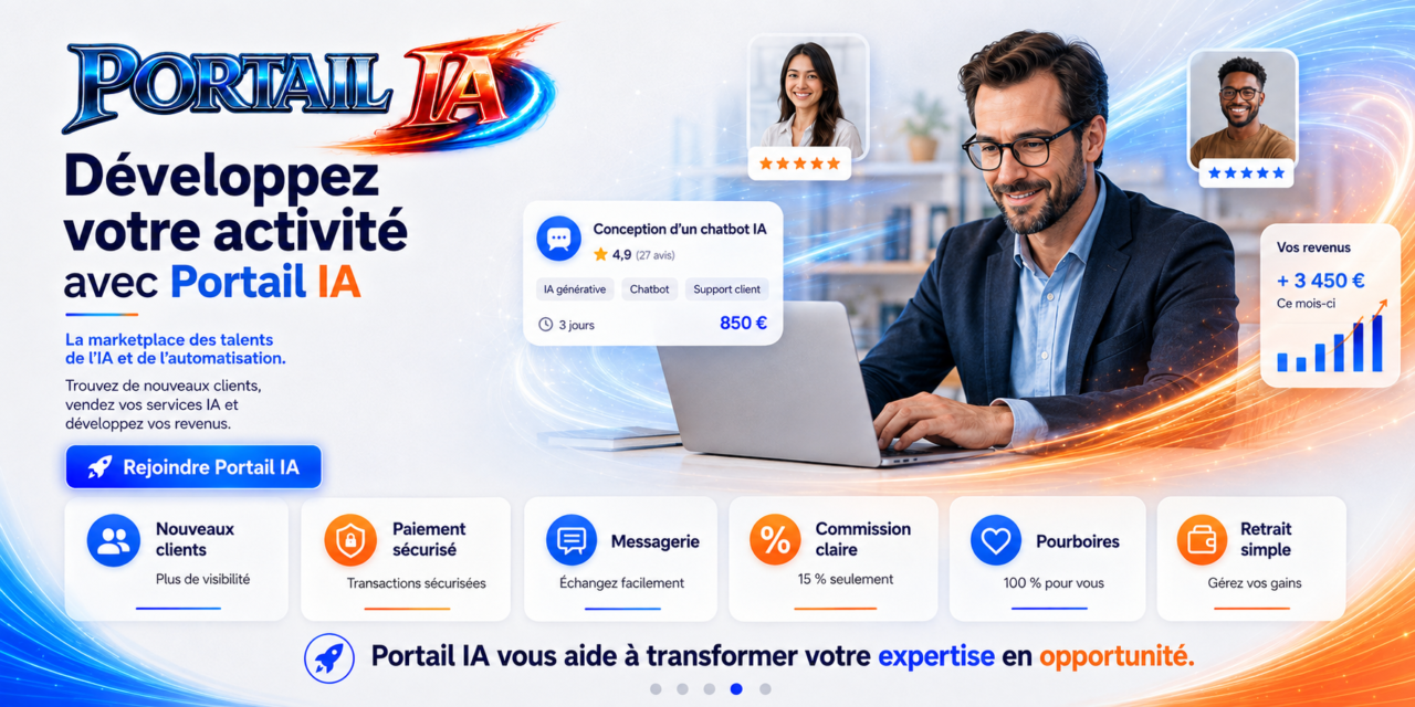 Marketplace Portail IA pour trouver des prestataires, services IA, automatisations et solutions no-code