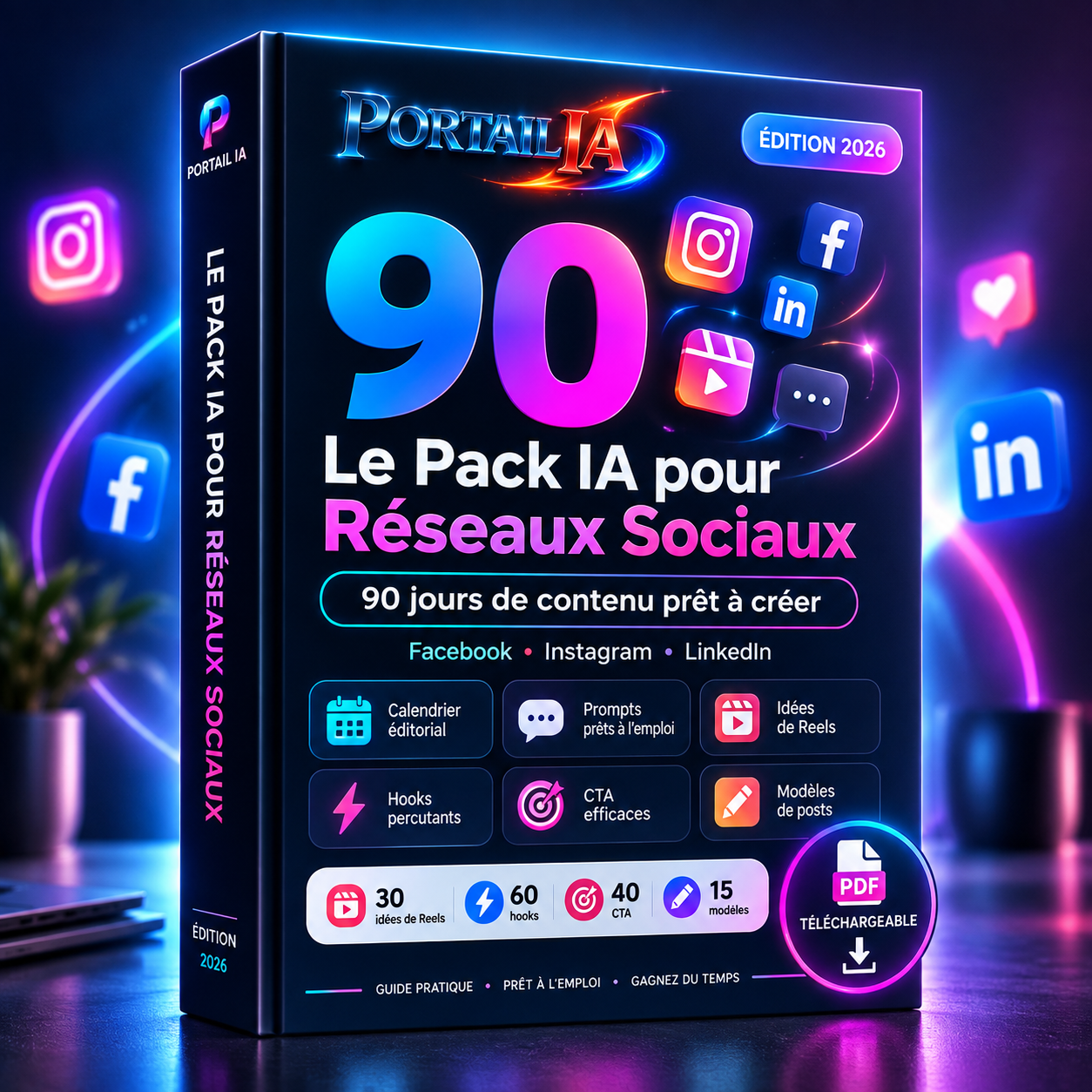 Pack IA réseaux sociaux - 90 jours de contenu prêt à créer